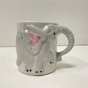 Vintage Pier 1 Imports Elephant Mug Asian Good Luck White Trunk Handle Ceramic